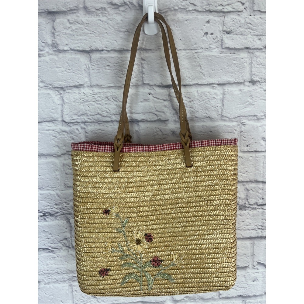Cappelli Straworld VTG Women's Cottagecore Boho Ladybugs & Flowers Straw Purse